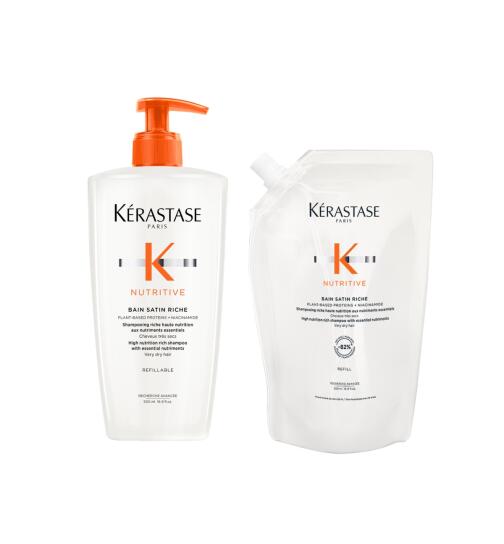 K&eacute;rastase Nutritive Bain Satin Riche Pumpflasche + Nachf&uuml;ll Shampoo 2 x 500 ml
